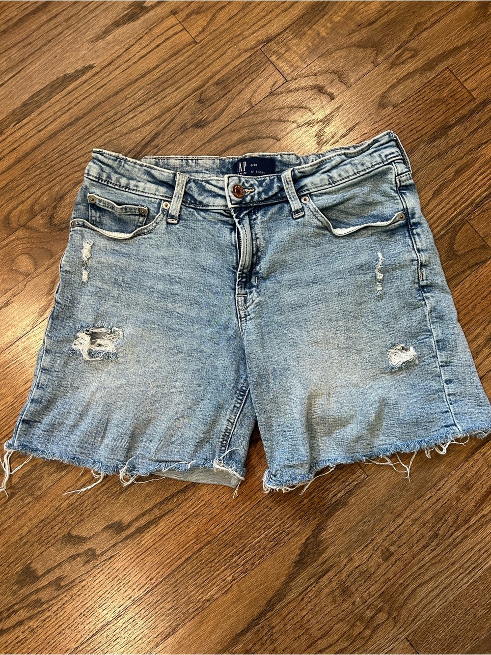 GAP Medium Blue Distressed Denim Shorts, Size 6